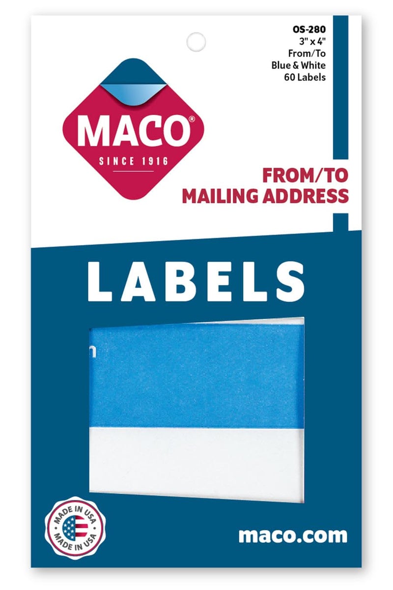 MACO from/to Mailing Labels, 3 x 4 Inches, 60 Per Box, Blue and White (OS-280)